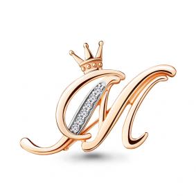 Брошь из золочёного серебра буква М AQUAMARINE с фианитом А77335А-п А77335А-п фото