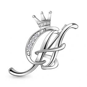 Серебряная брошь-буква Н AQUAMARINE с фианитом А77336А А77336А фото