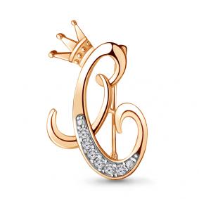 Брошь из золочёного серебра буква С AQUAMARINE с фианитом А77338А-п А77338А-п фото