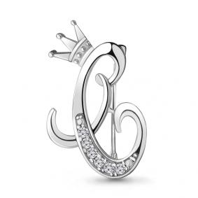 Серебряная брошь-буква С AQUAMARINE с фианитом А77338А А77338А фото