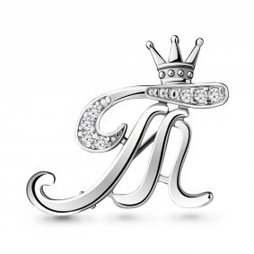 Серебряная  брошь-буква Т AQUAMARINE с фианитом А77339А А77339А фото