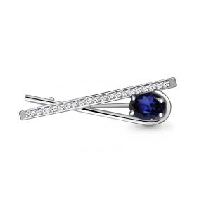 Серебряная брошь AQUAMARINE А77340АБ с фианитом и гидротермальным сапфиром А77340АБ фото