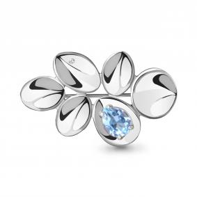 Серебряная брошь AQUAMARINE А7734602А с топазом и фианитом А7734602А фото