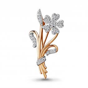 Брошь из золочёного серебра AQUAMARINE А77349А-пк с фианитом А77349А-пк фото