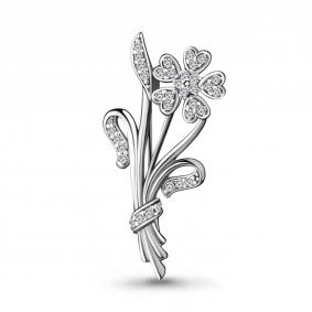 Серебряная брошь AQUAMARINE А77349А с фианитом А77349А фото