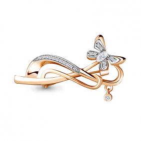 Брошь из золочёного серебра AQUAMARINE А77351А-пк с фианитом А77351А-пк фото