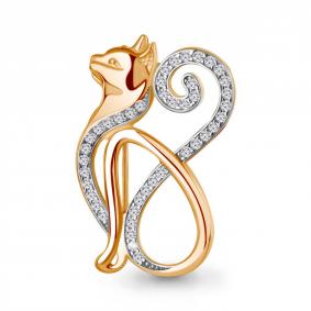 Брошь из золочёного серебра AQUAMARINE А77431А-п с фианитом А77431А-п фото