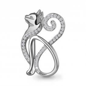 Серебряная брошь AQUAMARINE А77431А с фианитом А77431А фото