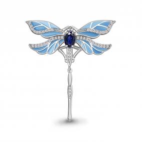 Серебряная брошь AQUAMARINE А77473АБ с фианитом, эмалью и гидротермальным сапфиром А77473АБ фото