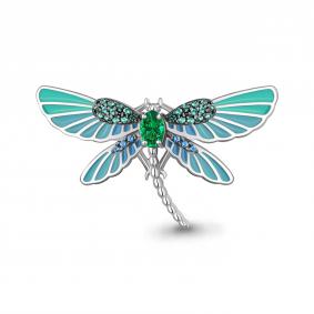 Серебряная брошь AQUAMARINE А77475БГ с эмалью, гидротермальным сапфиром и гидротермальным изумрудом А77475БГ фото