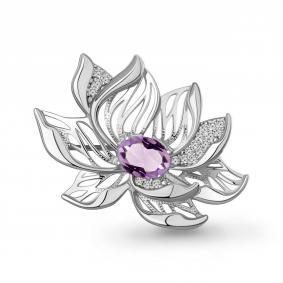 Серебряная брошь AQUAMARINE А7747704А с фианитом и аметистом А7747704А фото