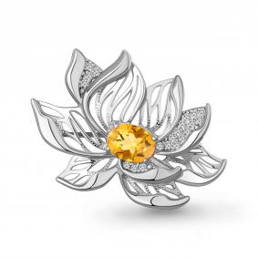 Серебряная брошь AQUAMARINE А7747706А с фианитом и цитрином А7747706А фото