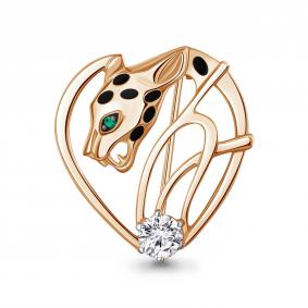 Брошь из золочёного серебра AQUAMARINE А77479АГ-п с фианитом, эмалью и гидротермальным изумрудом А77479АГ-п фото