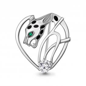 Серебряная брошь AQUAMARINE А77479АГ с фианитом, эмалью и гидротермальным изумрудом А77479АГ фото
