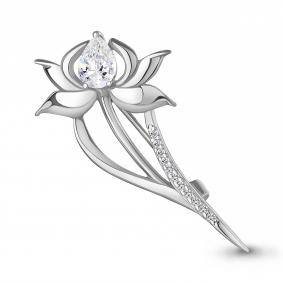 Серебряная брошь AQUAMARINE А77485А с фианитом А77485А фото