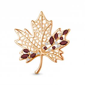 Брошь из золочёного серебра AQUAMARINE А7751203А-п с фианитом и гранатом А7751203А-п фото