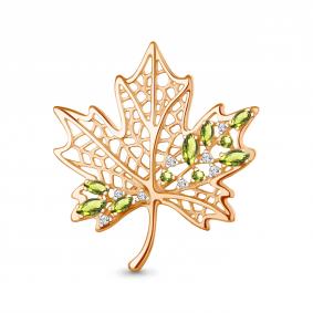 Брошь из золочёного серебра AQUAMARINE А7751207А-п с фианитом и хризолитом А7751207А-п фото
