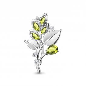 Серебряная брошь AQUAMARINE А7751607А с фианитом и хризолитом А7751607А фото