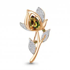 Брошь из золочёного серебра AQUAMARINE А7751819А-пк с фианитом и султанитом А7751819А-пк фото