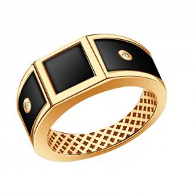 Золотое кольцо BERGER Б040011 с фианитом, ониксом и эмалью Б040011 фото
