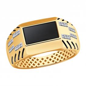Золотое кольцо BERGER Б040025 с фианитом, ониксом и эмалью Б040025 фото