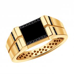 Золотое кольцо BERGER Б040036ч с фианитом и ониксом Б040036ч фото