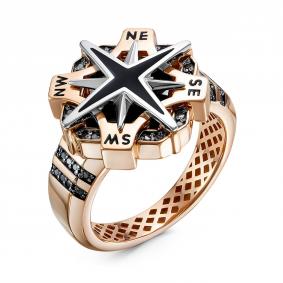 Золотое кольцо BERGER Б040048ч с фианитом, ониксом и эмалью Б040048ч фото