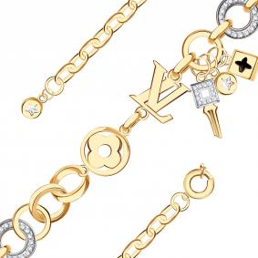 Золотой браслет BERGER Б070254-1 с фианитом и ониксом Б070254-1 фото