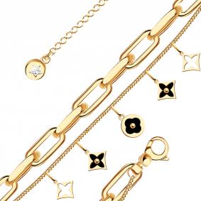 Золотой браслет BERGER Б070291 с фианитом и ониксом Б070291 фото