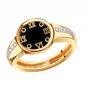 Золотое кольцо BERGER Б110202 с фианитом и ониксом Б110202 фото