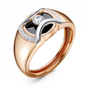 Золотое кольцо BERGER с бриллианитом, ониксом и фианитом Б111110 Б111110 фото