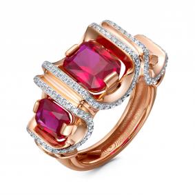 Золотое кольцо BERGER с ситаллом цвета Рубин и фианитом Б111150р Б111150р фото