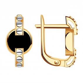 Золотые серьги BERGER Б120289 с ониксом Б120289 фото