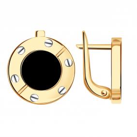 Золотые серьги BERGER Б120290 с ониксом Б120290 фото