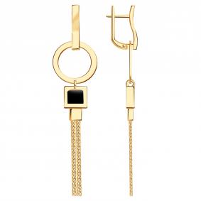 Золотые серьги-трансформеры BERGER с ониксом Б120372 Б120372 фото