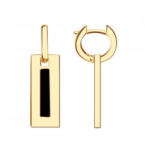 Золотые серьги-трансформеры BERGER с ониксом Б120584 Б120584 фото