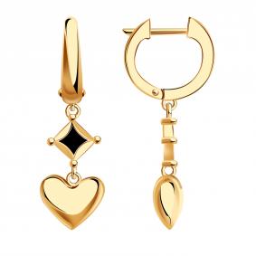 Золотые серьги BERGER Б120691 с ониксом Б120691 фото