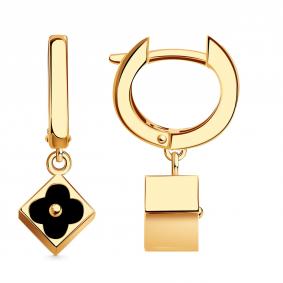 Золотые серьги BERGER Б120719 с ониксом Б120719 фото