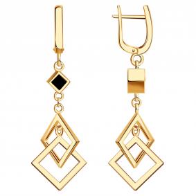 Золотые серьги BERGER Б120731-1 с ониксом Б120731-1 фото