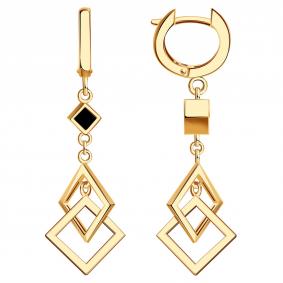 Золотые серьги BERGER Б120731 с ониксом Б120731 фото