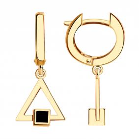Золотые серьги BERGER Б120733 с ониксом Б120733 фото