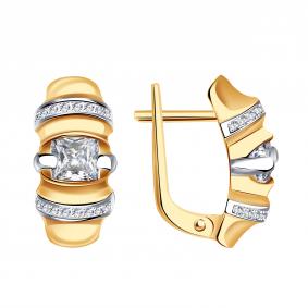 Золотые серьги BERGER с бриллианитом и фианитом Б121025 Б121025 фото