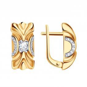Золотые серьги BERGER с бриллианитом и фианитом Б121091 Б121091 фото