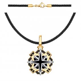 Текстильный шнурок-колье с декоративным элементом и замком из золота BERGER с ониксом, фианитом и эмалью Б770181ч Б770181ч фото
