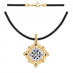 Текстильный шнурок-колье с декоративным элементом и замком из золота BERGER с ониксом, фианитом и эмалью Б770182 Б770182 фото