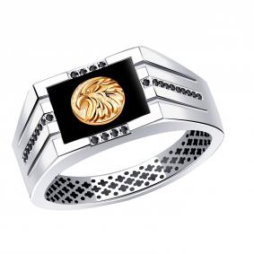 Кольцо из белого золота BERGER Бб040041ч с фианитом и ониксом Бб040041ч фото