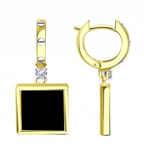 Серьги из лимонного золота BERGER Бл120242 с фианитом и ониксом Бл120242 фото