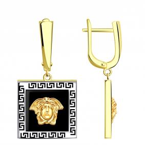 Серьги из лимонного золота BERGER Бл120414 с ониксом Бл120414 фото