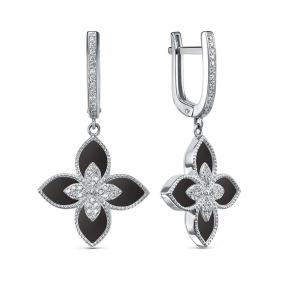 Серебряные серьги BERGER Бс120127 с фианитом и ониксом Бс120127 фото