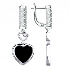 Серебряные серьги BERGER Бс120226 с фианитом и ониксом Бс120226 фото